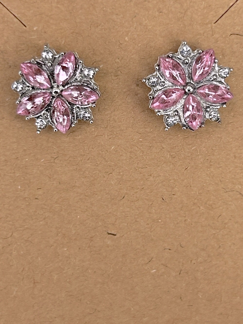Pink Flower Crystal Stud Earrings - Women Fashion Jewelry